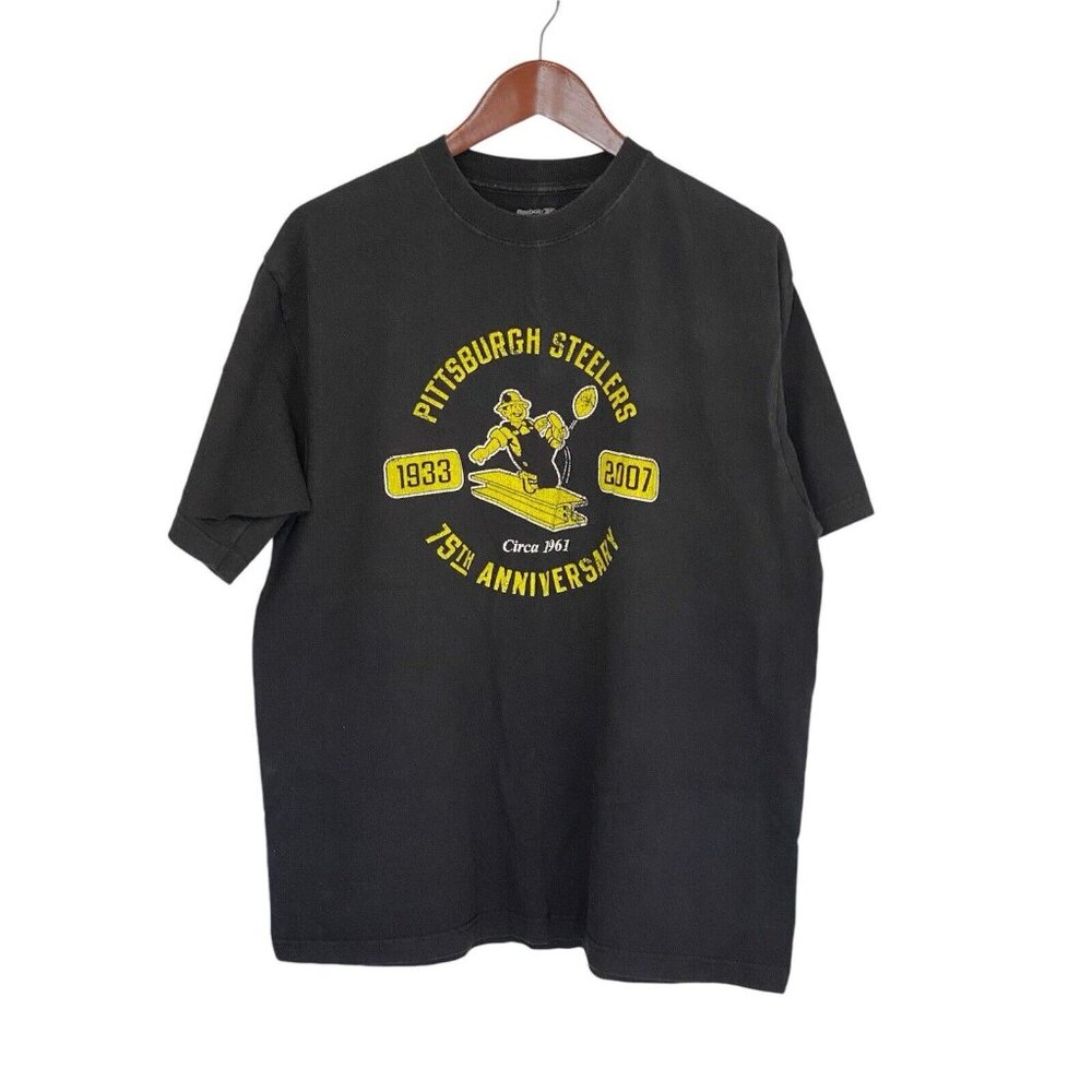 Pittsburgh Steelers 75th Anniversary Black NFL T-Shirt L Reebok Football 2007